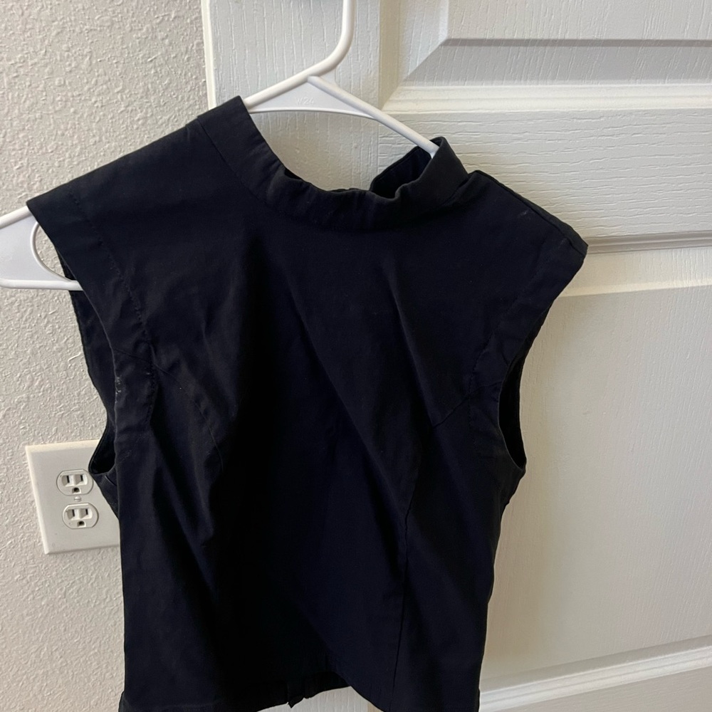 Anthropologie Blue Sleeveless Muscle Tee with Mandarin Collar